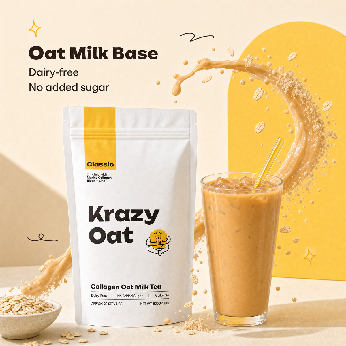Collagen Oat Milk Tea, Classic, Marine Collagen + Biotin + Zinc